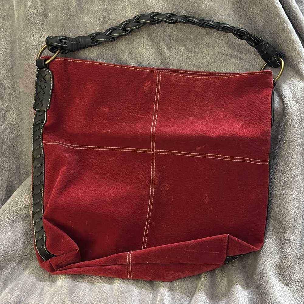 Red Hobo Faux Suede Bag